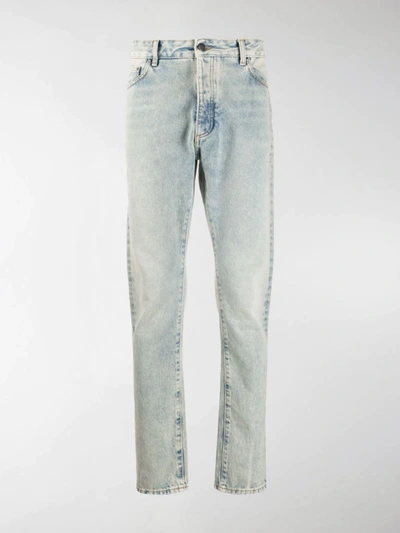 Shop Palm Angels Logo Print Slim-fit Jeans In Blue