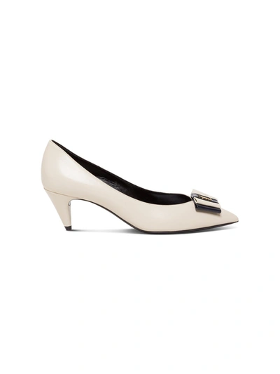 Shop Saint Laurent Anais Pumps In Smooth Leather With Bow In White