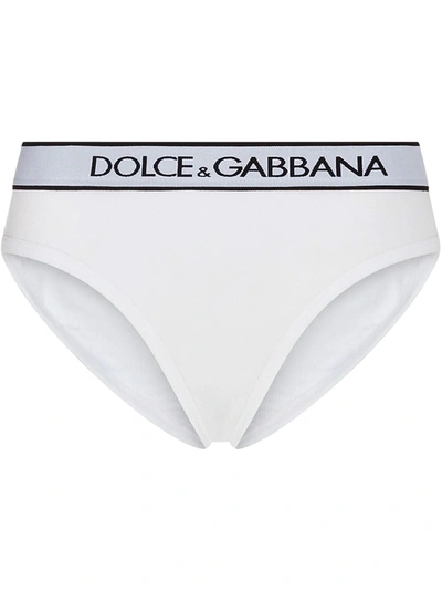 Shop Dolce & Gabbana Logo-waistband Ribbed Briefs In White