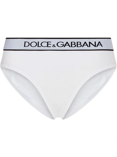Dolce & Gabbana Fine-rib Jersey Briefs With Branded Elastic In White