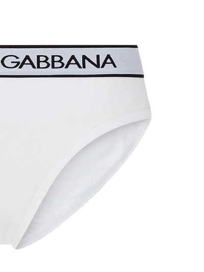 Shop Dolce & Gabbana Logo-waistband Ribbed Briefs In White