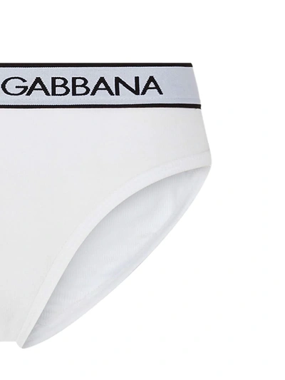 Dolce & Gabbana Fine-rib Jersey Briefs With Branded Elastic In White