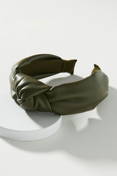 Shop Anthropologie Faux Leather Knotted Headband In Green
