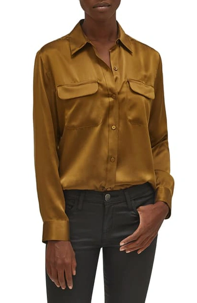 Shop Equipment Signature Silk Button Up Silk Shirt In Breen