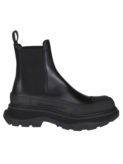 Shop Alexander Mcqueen Black Leather Tread Chelsea Boots