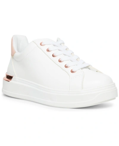 Shop Steve Madden Women's Jaxie Flatform Lace-up Sneakers In White/leopard