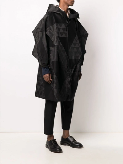 Shop Issey Miyake Cotton Geometric Print Coat In Black