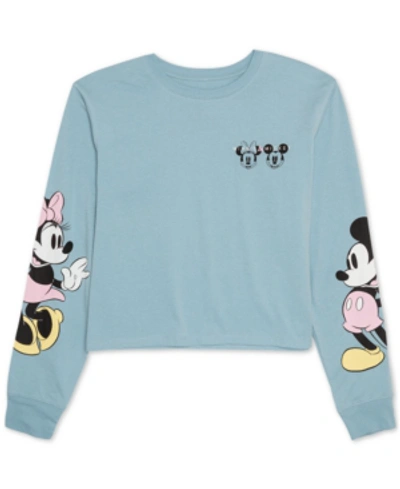 Shop Disney Juniors' Mickey & Minnie Mouse Long-sleeved Graphic T-shirt In Blue