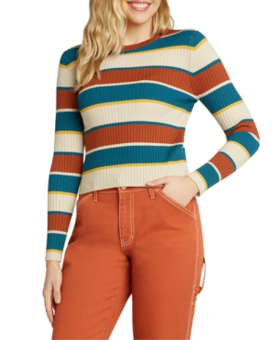 Shop Dickies Juniors' Striped Ribbed Crewneck Sweater In Multi Stripe