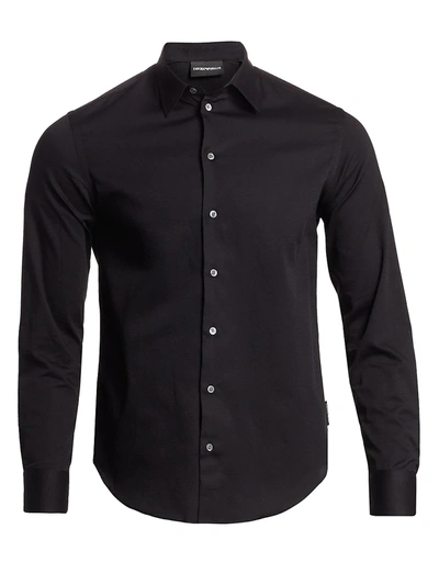 Shop Emporio Armani Men's Solid Jacquard Woven Shirt In Black