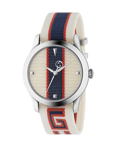 Shop Gucci Stripe Textile-strap Watch In Red