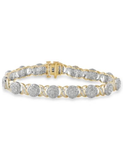 Shop Macy's Diamond Cluster & Baguette Link Bracelet (5 Ct. T.w.) In 10k Gold In 10k Yellow Gold