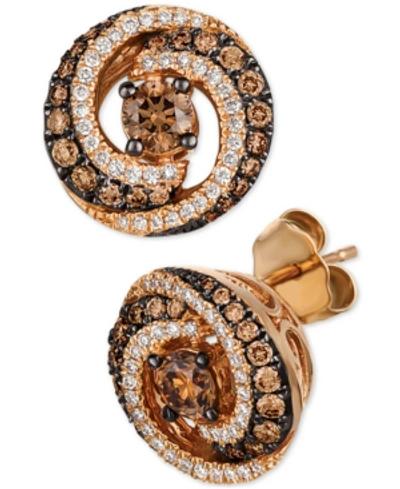 Shop Le Vian Chocolate Diamond & Vanilla Diamond Swirl Stud Earrings (7/8 Ct. T.w.) In 14k Rose Gold