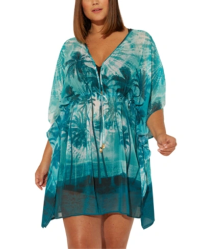 Shop Bleu By Rod Beattie Plus Size South Of Seas Paradise Printed Caftan Cover-up Women's Swimsuit In Tropic Thunder