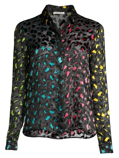Shop Alice And Olivia Women's Willa Colorblock Leopard Velvet Burnout Blouse In Abstract Leopard Teal Combo