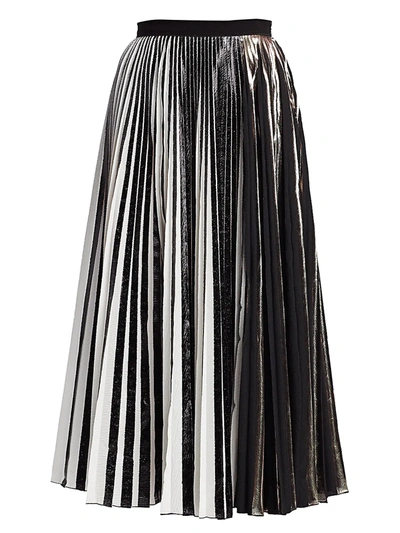 Shop Proenza Schouler Women's Metallic Plissé Pleated Midi Skirt In White Black Gunmetal