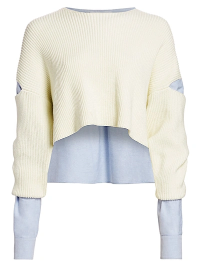 Shop Alexander Wang T Women's Mixed-media Cropped Sweater In Ivory