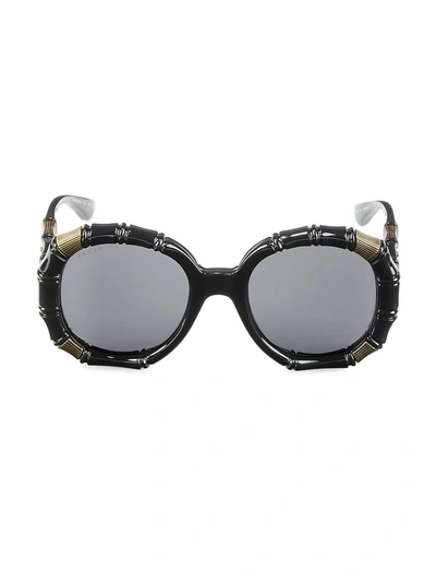 Shop Gucci 54mm Bamboo-effect Round Sunglasses In Black