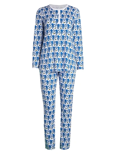 Shop Roller Rabbit Women's Monkey Print 2-piece Pajama Set In Blue