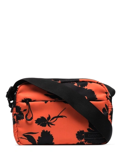 Shop Ganni Floral-print Crossbody Bag In Orange