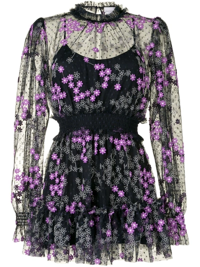 Shop Alice Mccall Transparent Floral-embroidered Playsuit In Black