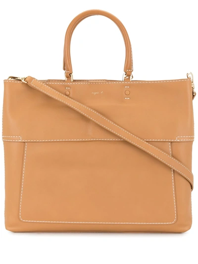 Shop Agnès B. Leather Tote Bag In Brown
