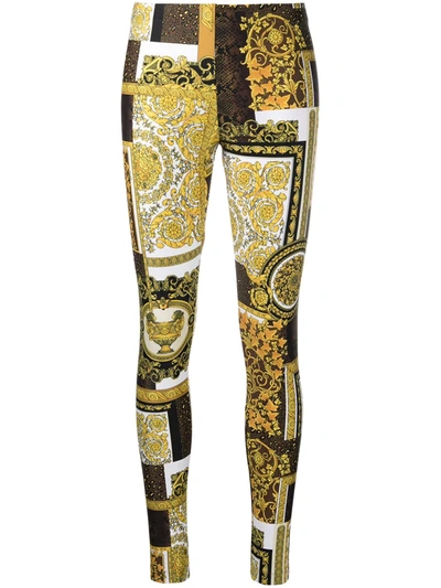 Shop Versace Printed Stretch-fit Leggings In Gold