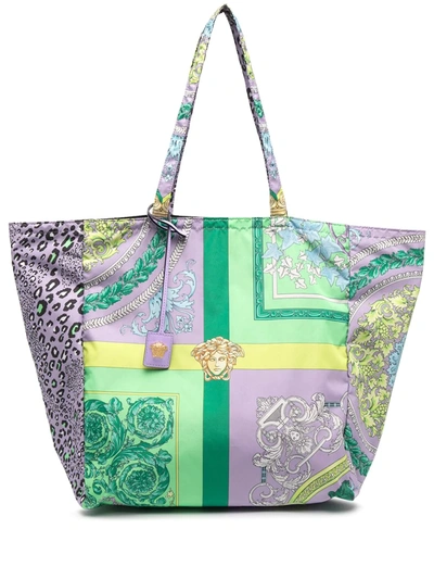Shop Versace Print-mix Tote Bag In Purple