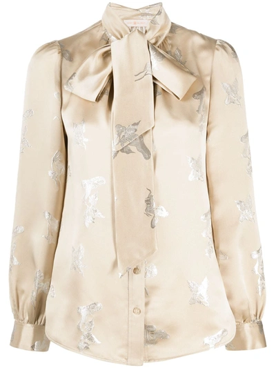 Tory Burch Mushroom Lurex Bow Blouse In Pale Champagne | ModeSens