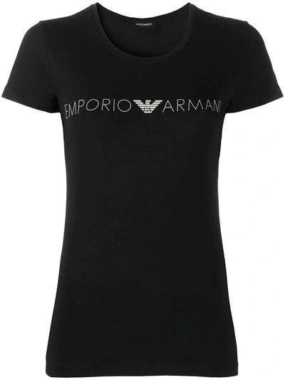 Shop Emporio Armani Logo Print Scoop Neck T-shirt In Black