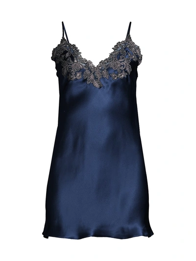 Shop La Perla Maison Lace Satin Silk Sleep Dress In Blue