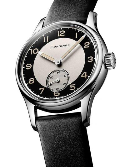 Shop Longines Heritage 38mm Automatic Stainless Steel Leather-strap Watch In Black