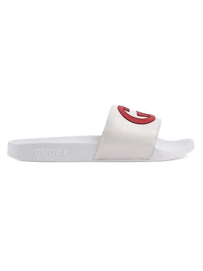 Shop Gucci Men's Pursuit Gg Logo Slide Sandals In White Red