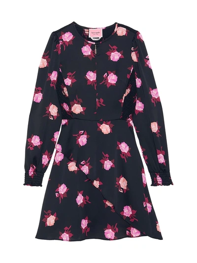 Shop Kate Spade Women's Rose Garden Satin Dress In Black