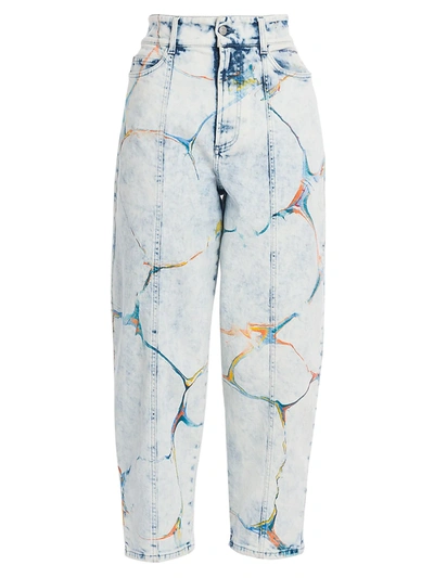 Shop Stella Mccartney Women's High-rise Straight-leg Marble Jeans In Blue Marble Wash Denim
