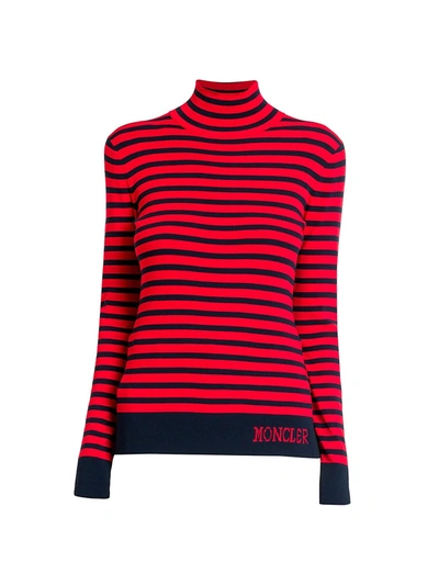 Shop Moncler Lupetto Striped Tricot Turtleneck In Dark Red