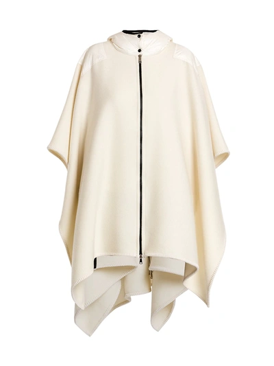 Shop Moncler Nylon Hooded Wool Knit Cape In White
