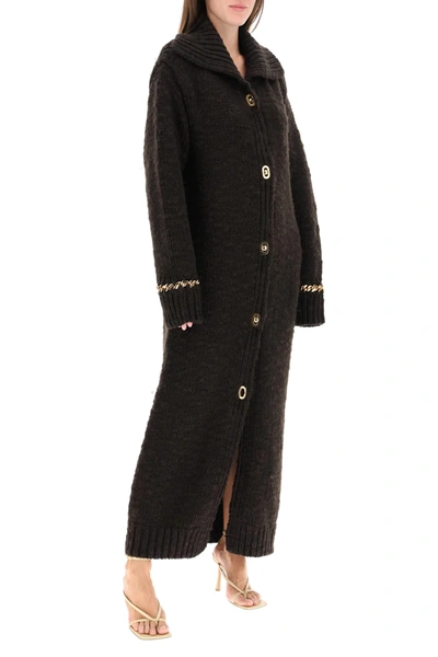 Shop Bottega Veneta Long Cardigan With Chain In Brown,gold