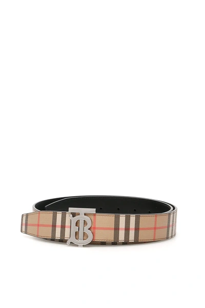 Shop Burberry Tb Buckle Belt In Beige,black,red