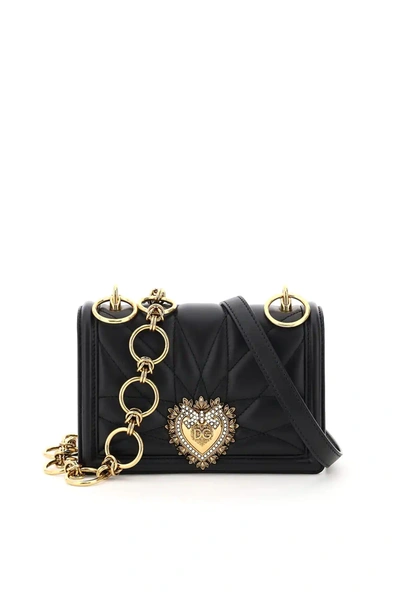 Shop Dolce & Gabbana Devotion Quilted Nappa Mini Bag Double Shoulder Strap In Black
