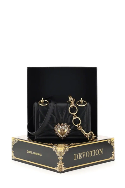 Shop Dolce & Gabbana Devotion Quilted Nappa Mini Bag Double Shoulder Strap In Black