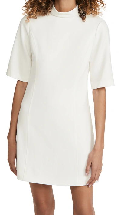 Shop Alice And Olivia Coley Mock Neck A-line Dress In Off White