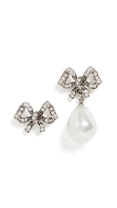 Shop Kenneth Jay Lane Mismatch Antique Silver Crystal Bow Earrings