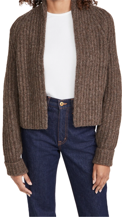 Shop Vince Ribbed Cropped Alpaca Cardigan In Heather Bark