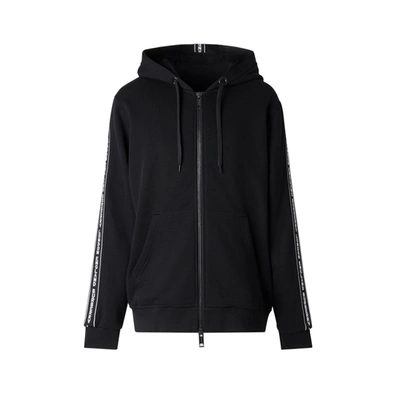 Shop Burberry Logo Tape Cotton Hooded Top In Black
