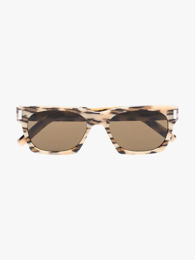 Shop Saint Laurent Multicoloured 402 Square Animal Print Sunglasses In Brown