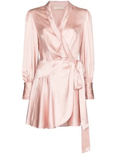Shop Zimmermann Wrap-style Silk Mini Dress In Pink