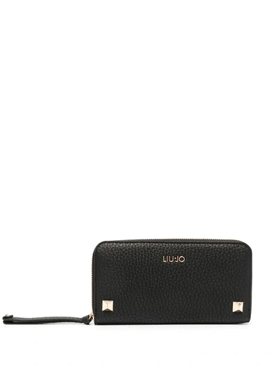 Shop Liu •jo Logo-embossed Rockstud Wallet In Black