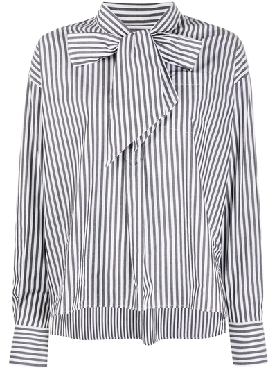 Shop Essentiel Antwerp Striped Pussy-bow Blouse In Black