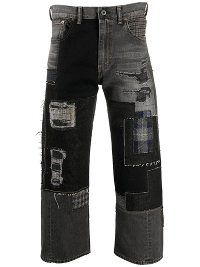 Shop Junya Watanabe Patched Cropped Jeans In Grey